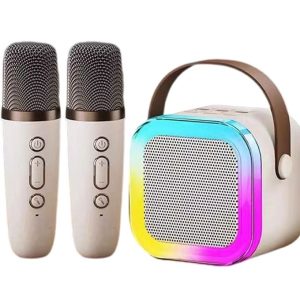 Portable Bluetooth Speaker With 2 Wireless Microphones Ivory Kids Karaoke Machine