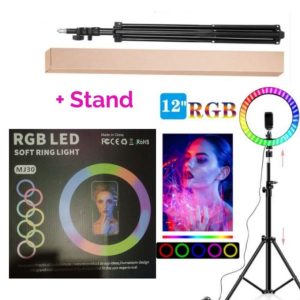 Rohs 12 Inch Ring Light & Tripod Stand & Phone Holder Dimmable RGB LED Selfie RingLights & Remote For Photos & YouTube Videos
